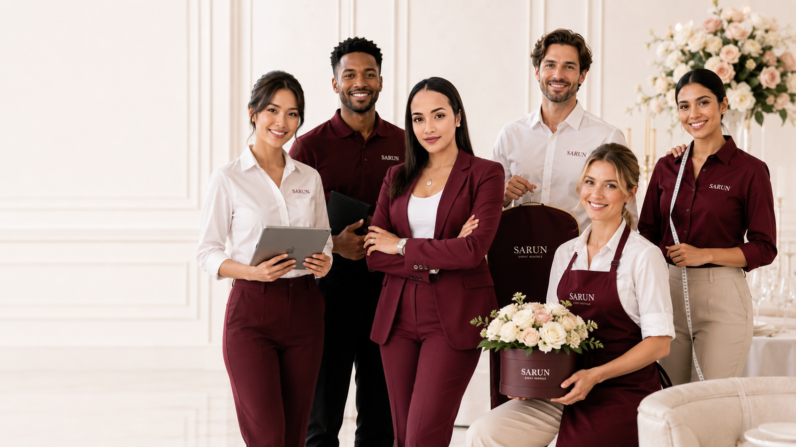 SARUN team wearing burgundy and white uniforms